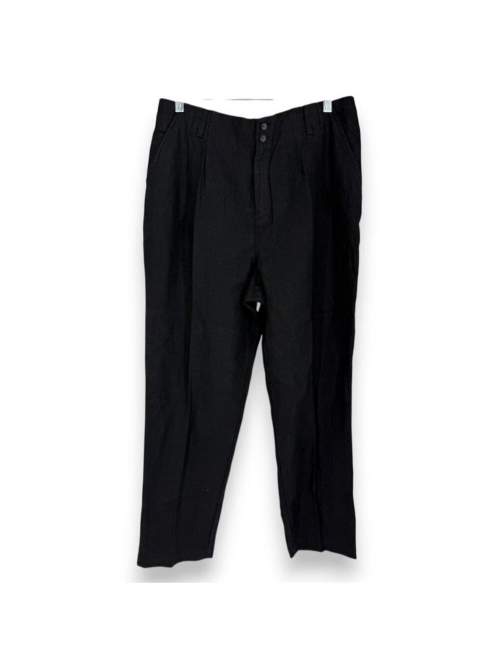 Garnet Hill Women 12 Linen Trouser Pant Black Stretch Waist Breathable Straight